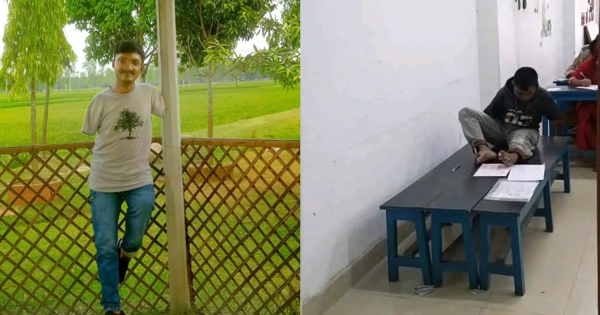 পা দিয়ে লিখে স্বপ্ন ছুঁলো ‍কুড়িগ্রামের শিক্ষার্থী মানিক