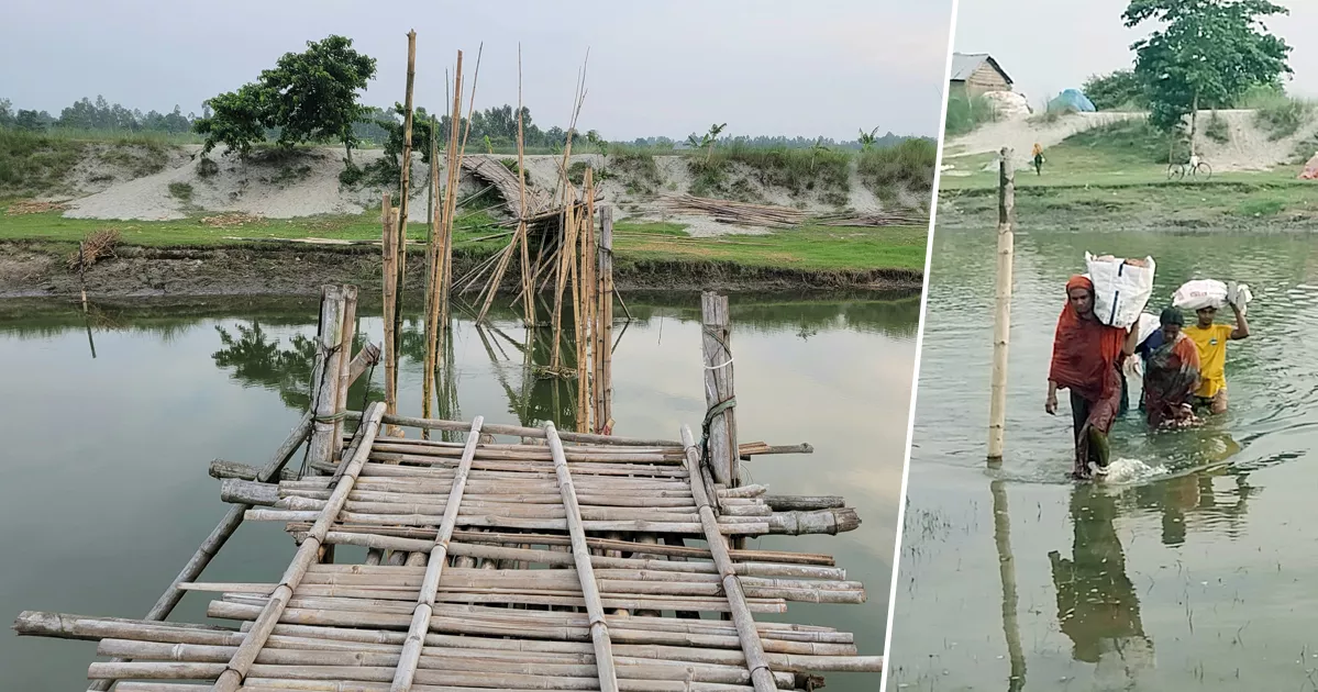 সাঁকো ভেঙেছে এক মাস, সাঁতরে নদী পার হচ্ছে ৮ গ্রামের মানুষ