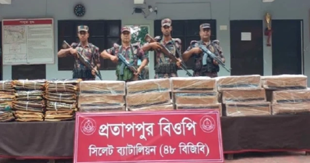 সিলেট সীমান্তে ১ কোটি ২০ লাখ টাকার ভারতীয় চোরাচালান পণ্য জব্দ