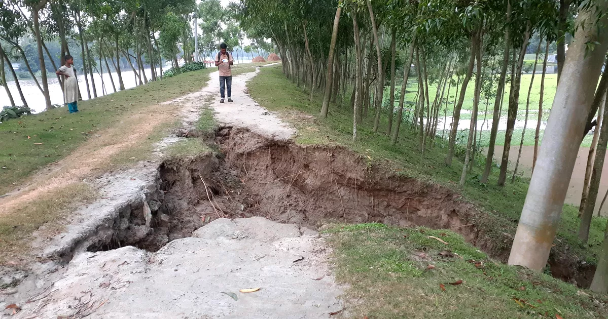গাইবান্ধা শহর রক্ষা বাঁধের ৩১ স্থানে ফাটল, আতঙ্কে শহরবাসী