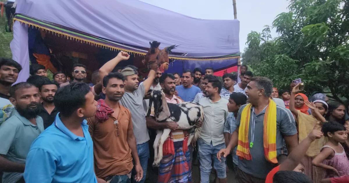 কলাগাছের ভেলাবাইচ দেখতে উপচে পড়া ভিড়