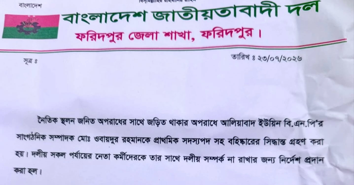 Faridpur BNP leader expelled after obscene video goes viral