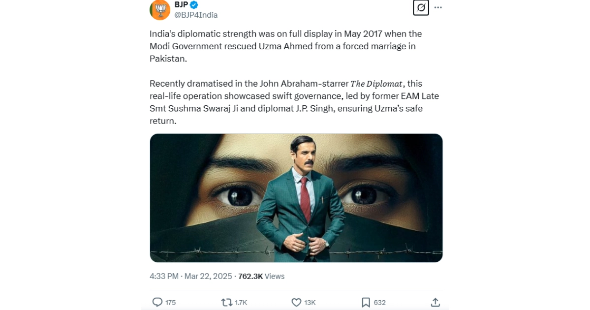 BJP highlights real story behind John Abraham’s 'The Diplomat'