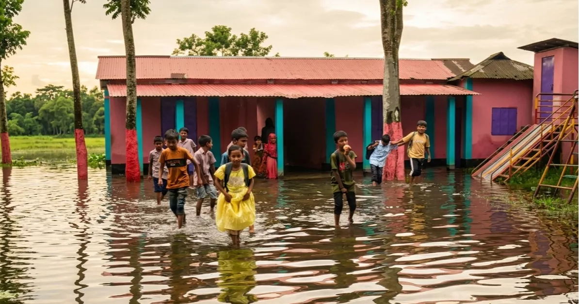 One hour of rain, days of disruption: Sunamganj school battles waterlogging