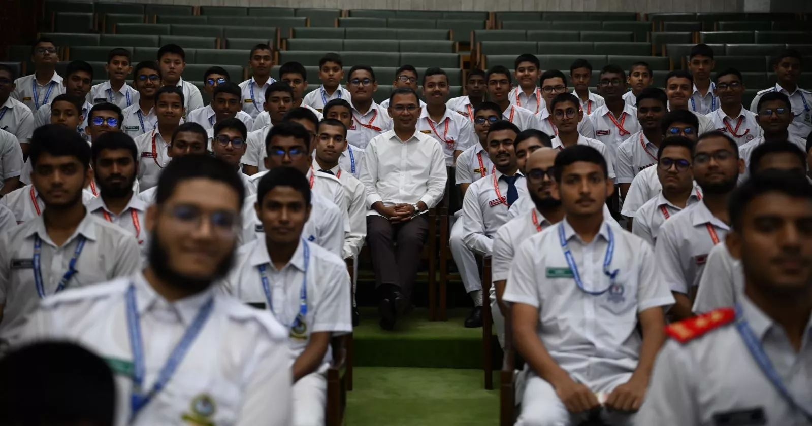 PM exchanges greetings with students of his former college at Parliament
