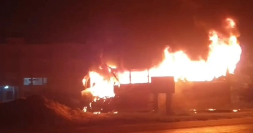 Seized bus catches fire at highway police station in Faridpur