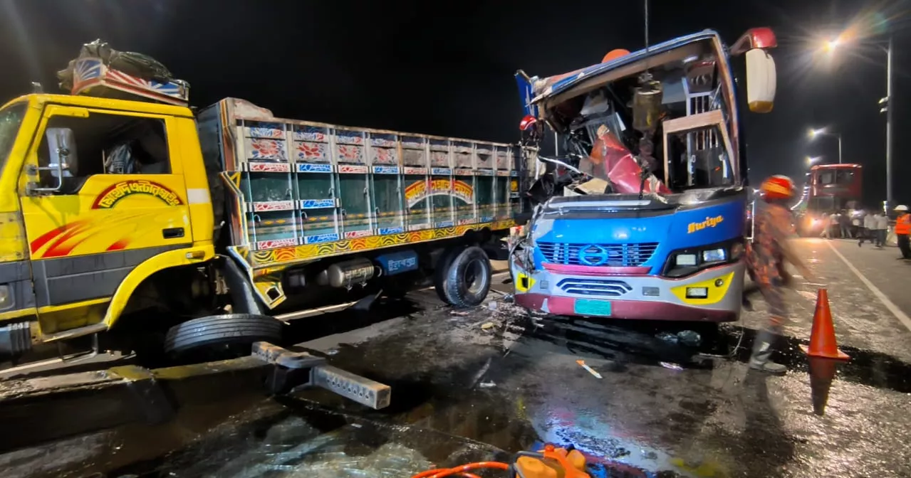 One dead, 13 injured after truck hits bus on Padma Bridge