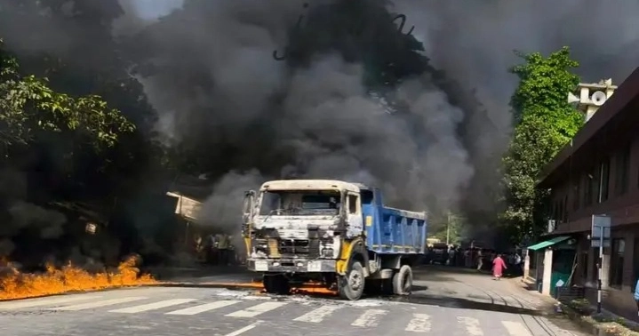 Two trucks set on fire after trader killed in Rajshahi road accident