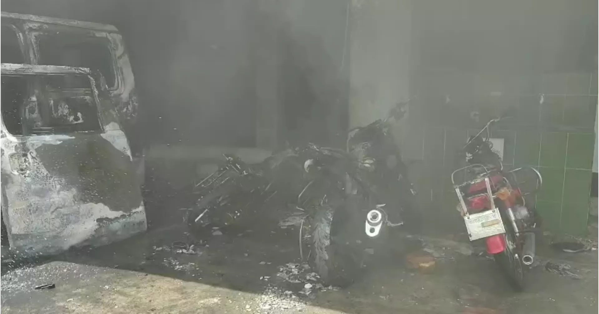 Ambulance catches fire at Bagerhat hospital; driver injured, nine bikes burnt