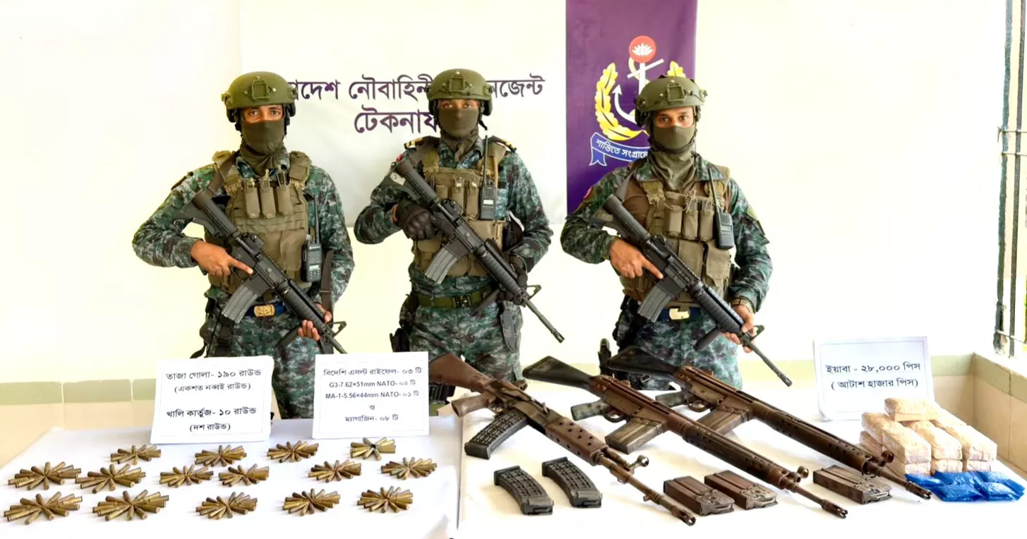 Navy seizes foreign firearms, ammunition and yaba in Teknaf drive