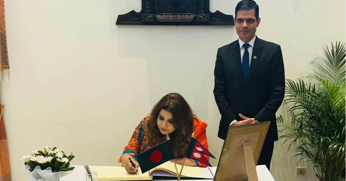 State Minister Shama Obaed signs Nepal Embassy condolence book