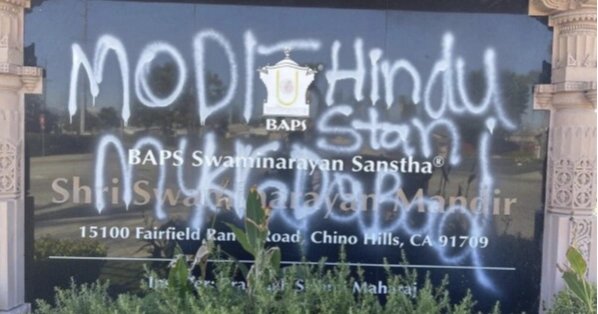Hindu temple desecrated with anti-India, anti-Hindu graffiti in Southern California