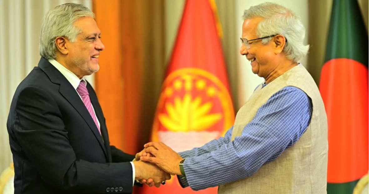 Relations with Pakistan, other SAARC nations among top priorities: Prof Yunus tells Ishaq Dar