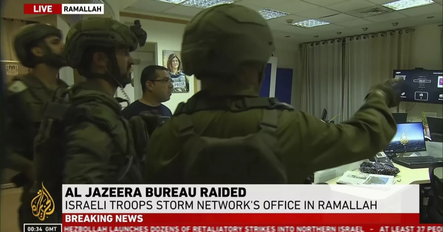 Israel raids and shuts down Al Jazeera's bureau in Ramallah in the West Bank