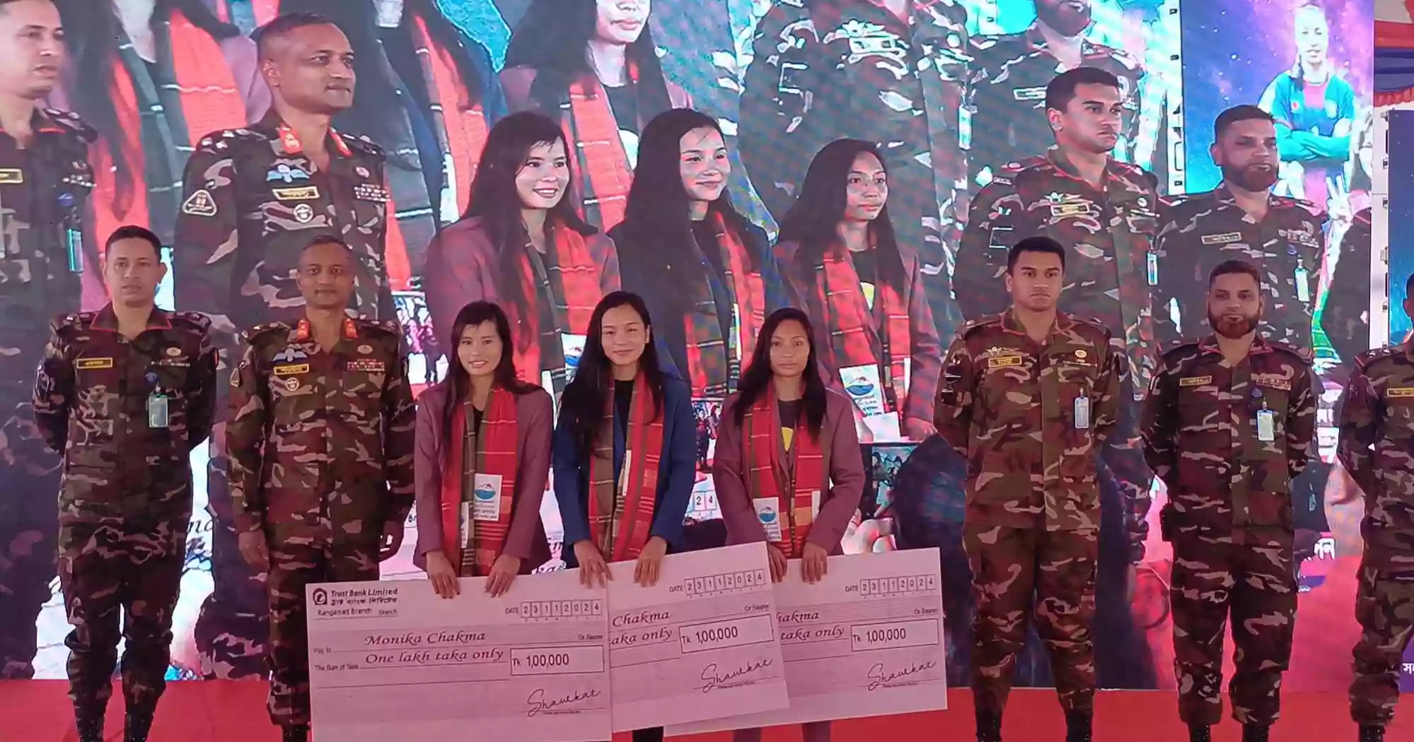 3 footballers accorded grand reception in Rangamati for Women’s SAFF Championship win