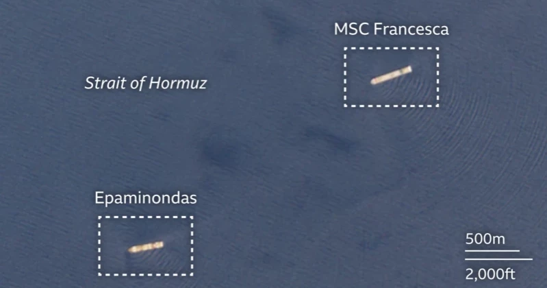 Satellite images show two ships seized by Iran anchored near Hormuz Island