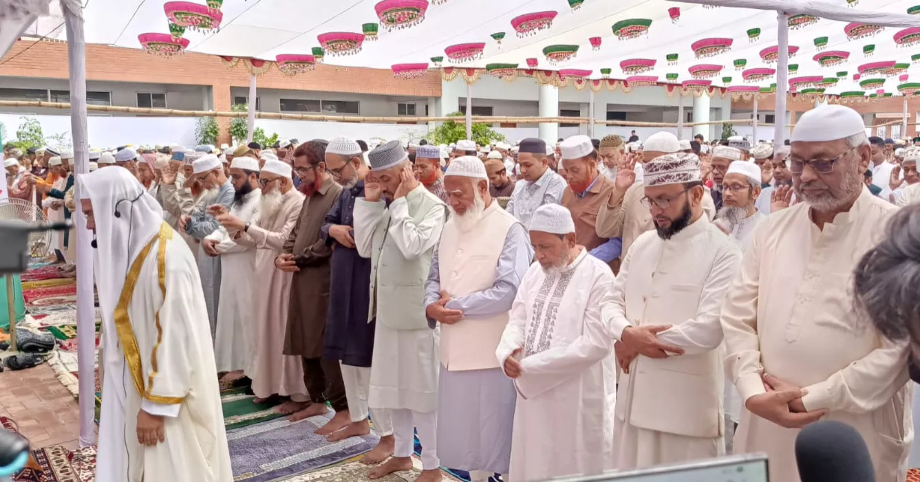 Jamaat Ameer offers Eid prayers at Monipur School in Mirpur
