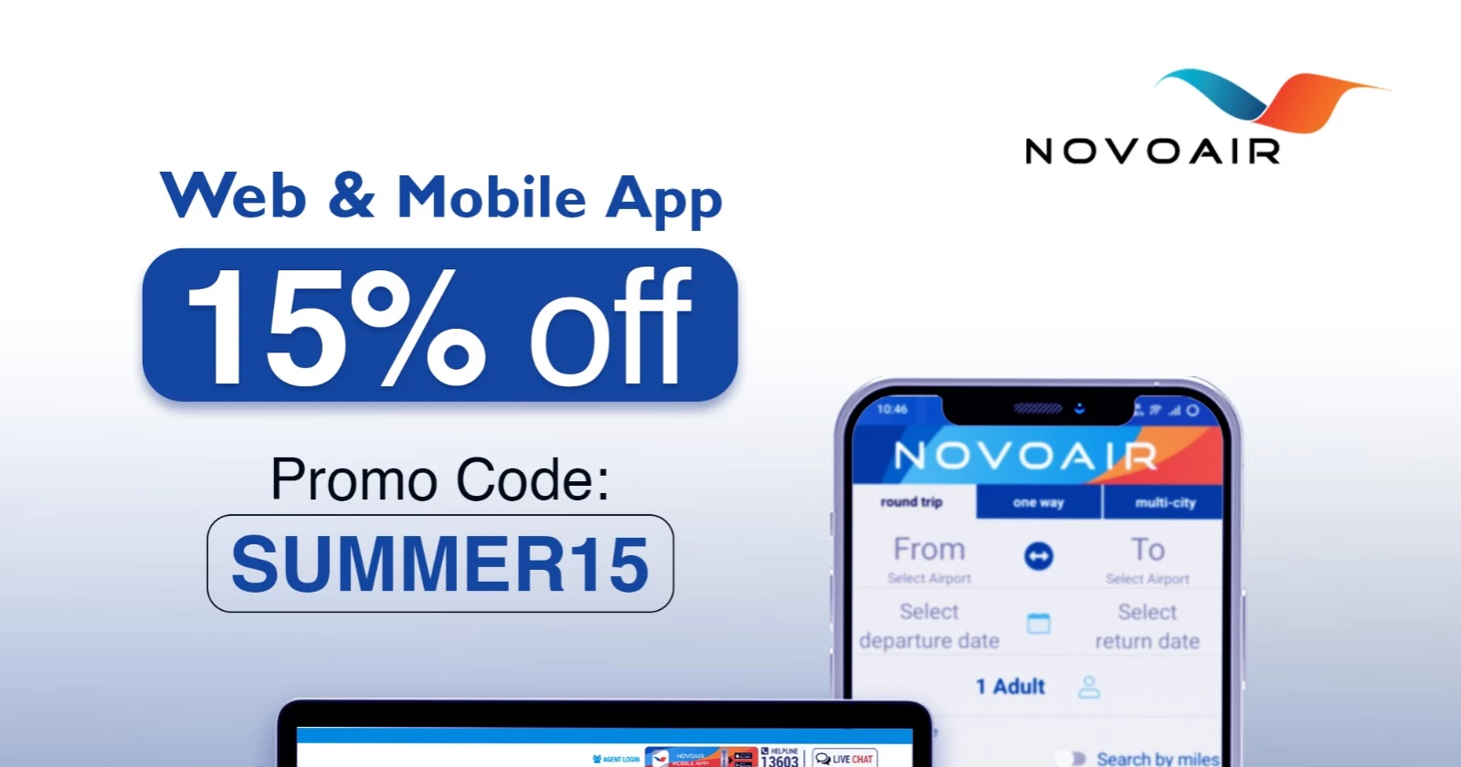 NOVOAIR offers 15% discount on tickets for all routes