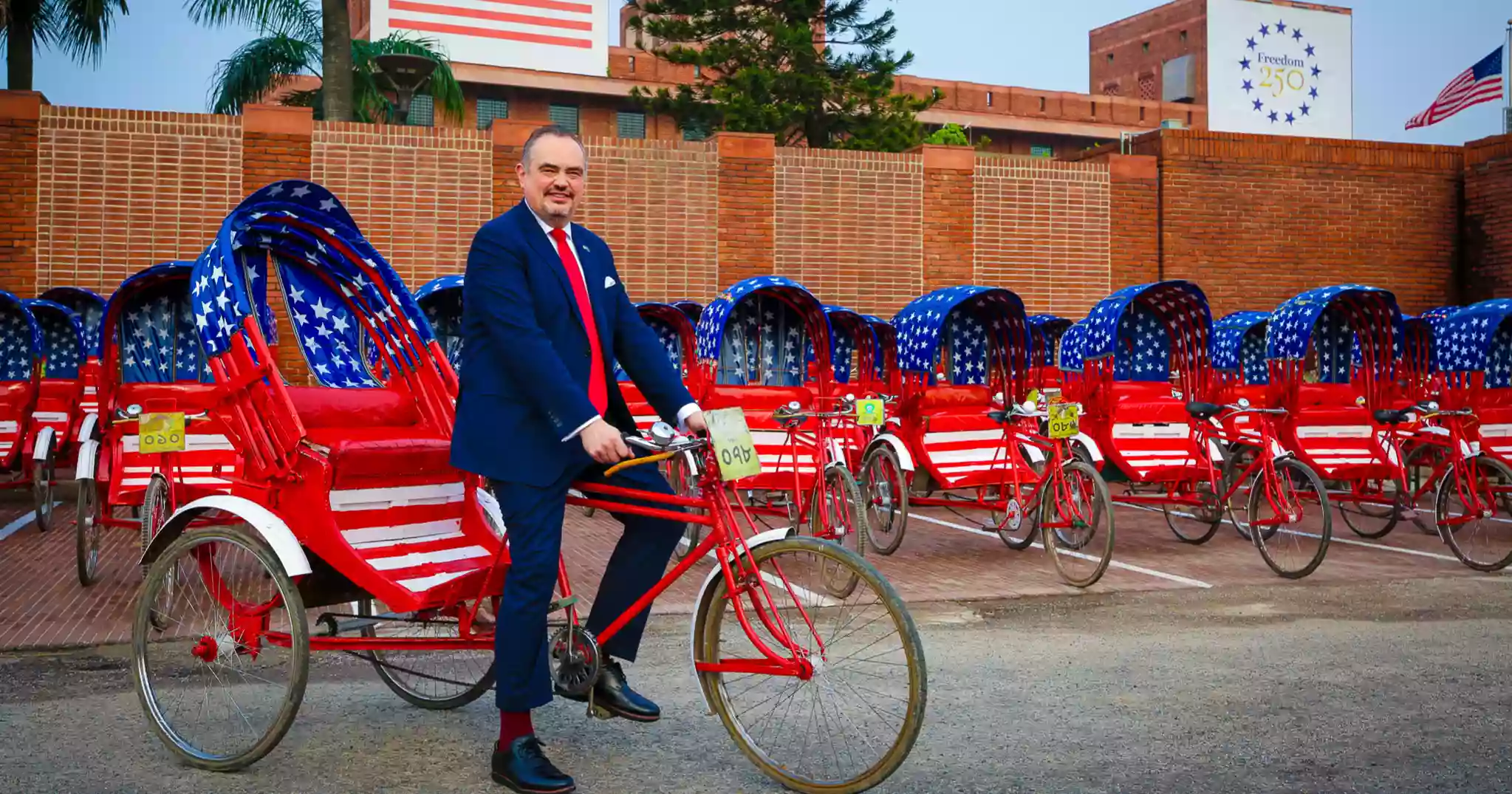 Red, white and blue rickshaws roll out to mark America’s 250 years