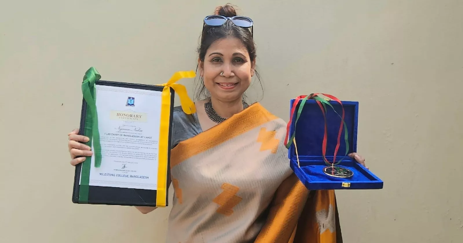 Milestone College honours Najmun Nahar with ‘Flag Envoy’ Gold Medal