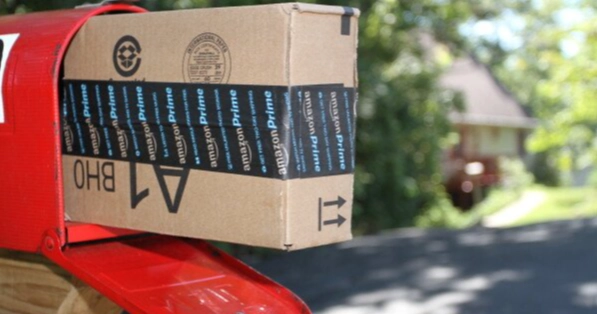 Amazon delivery box symbolises instant shopping and convenience