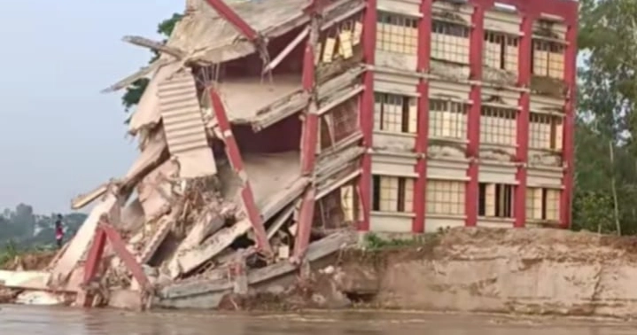 School building collapses into Jamuna in Manikganj