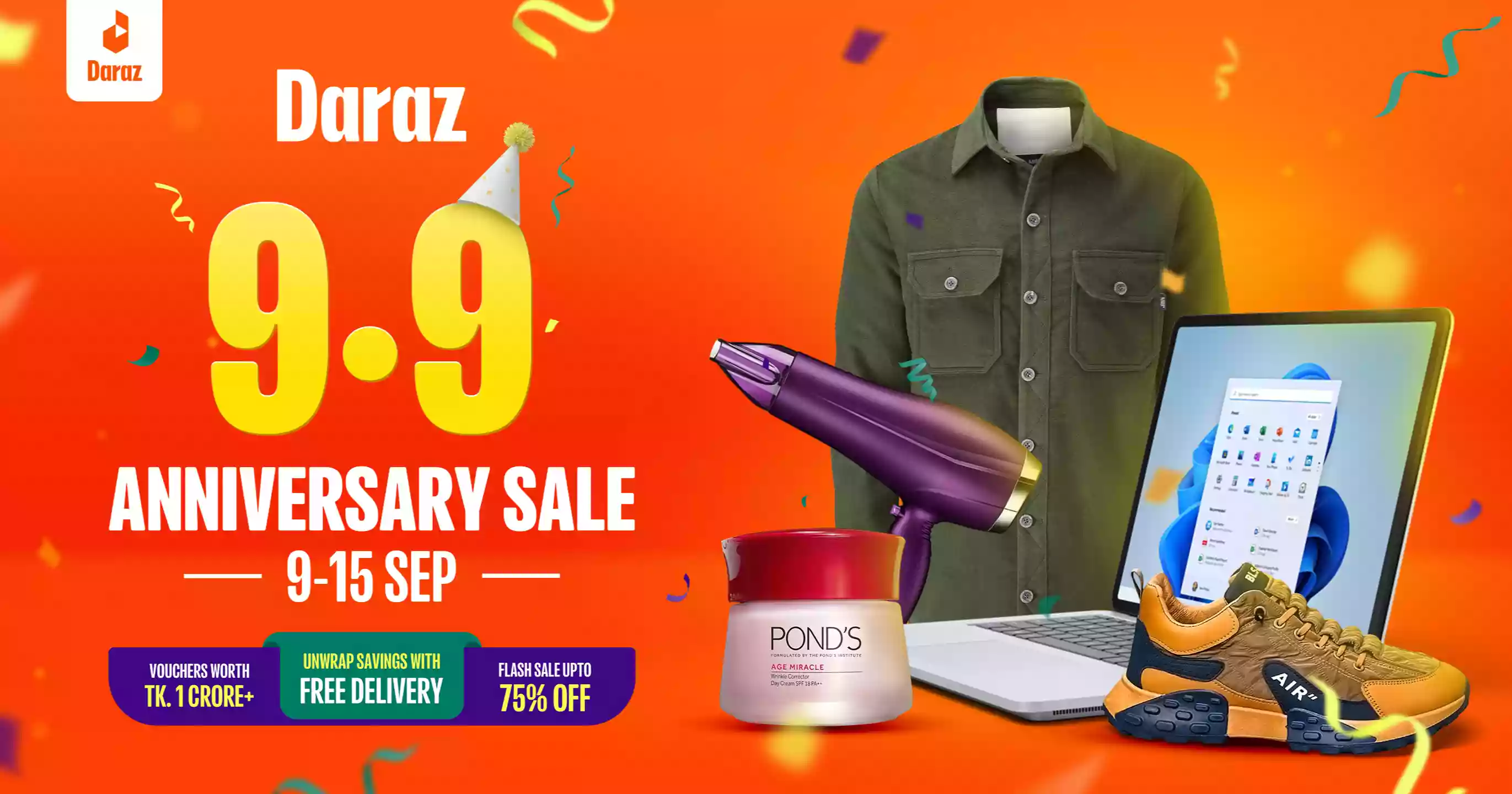 Enjoy free delivery and exclusive discounts with Daraz 9.9 anniversary sale