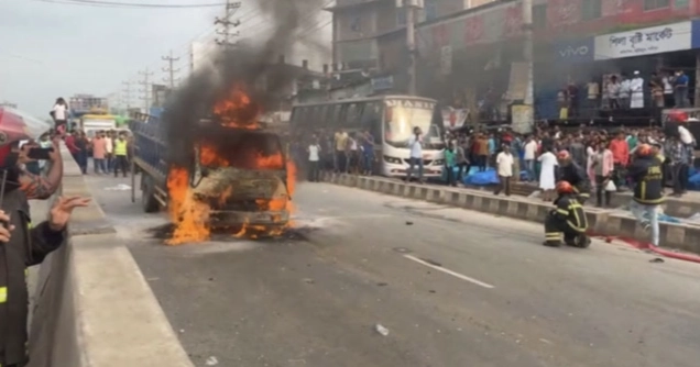 Moving truck catches fire on Dhaka-Tangail highway