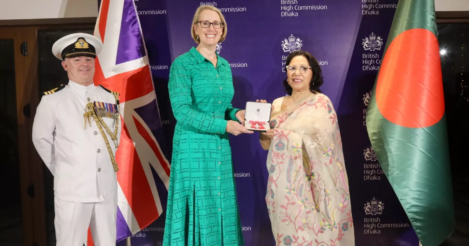 British High Commissioner presents MBE insignia to Shaheen Anam