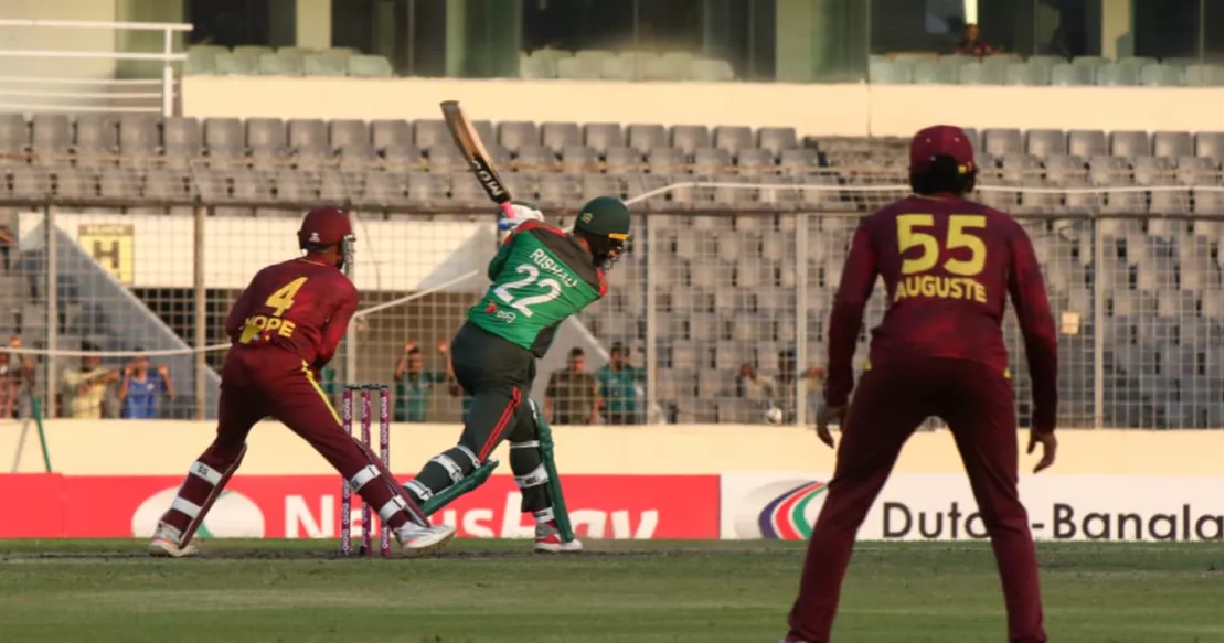 Rishad’s late assault lifts Bangladesh, as West Indies set world record with all-spin attack