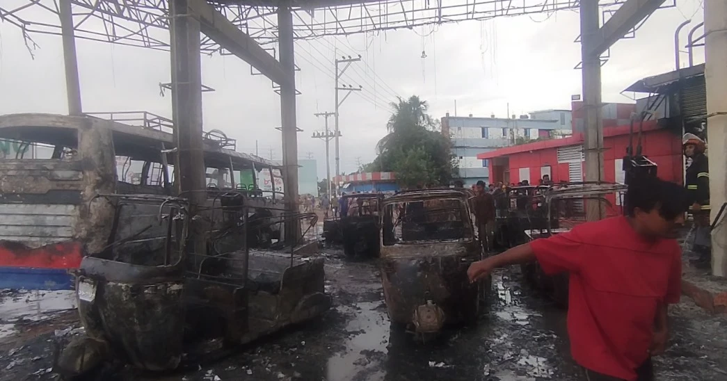 10 vehicles burnt in Habiganj refueling station blast