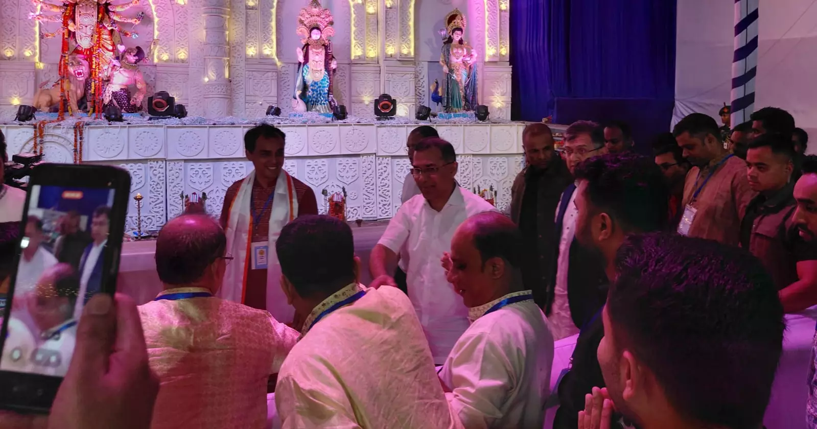 Tarique visits JM Sen Hall Puja mandap in Chattogram