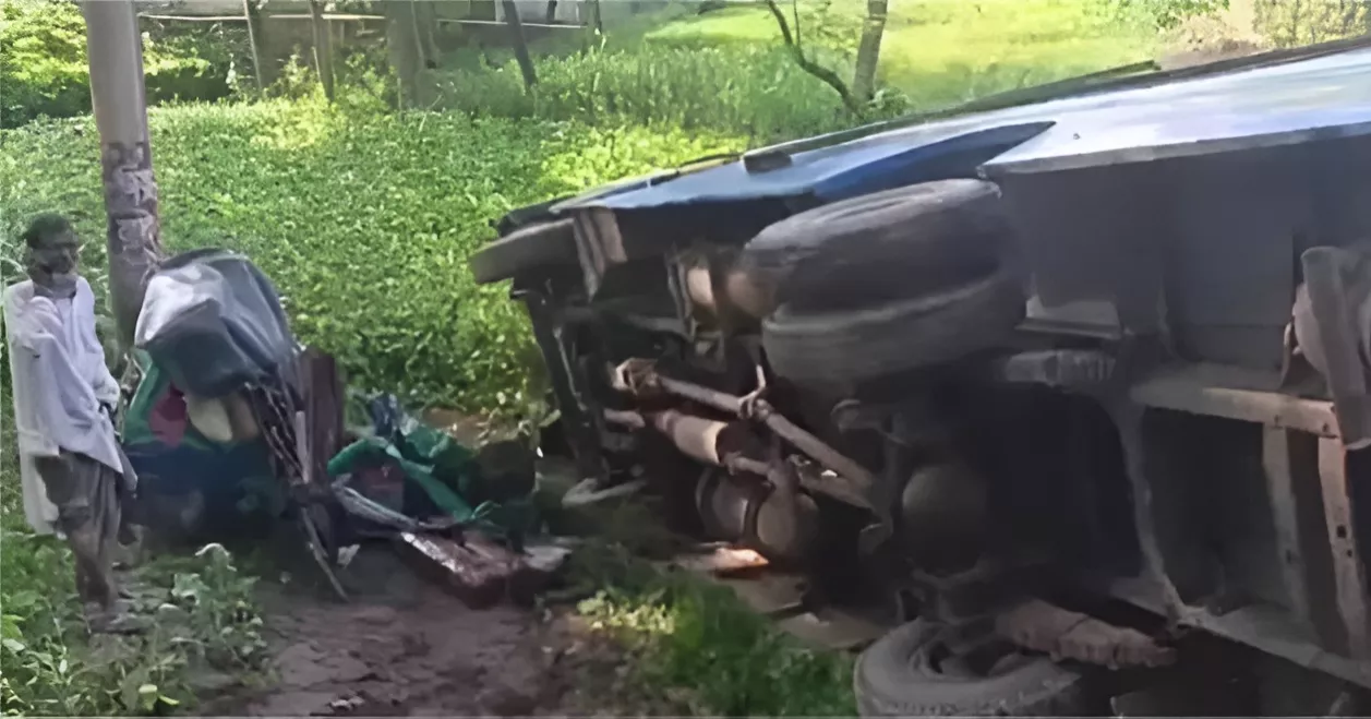Two killed on the spot as CNG gets crushed under bus in Sunamganj