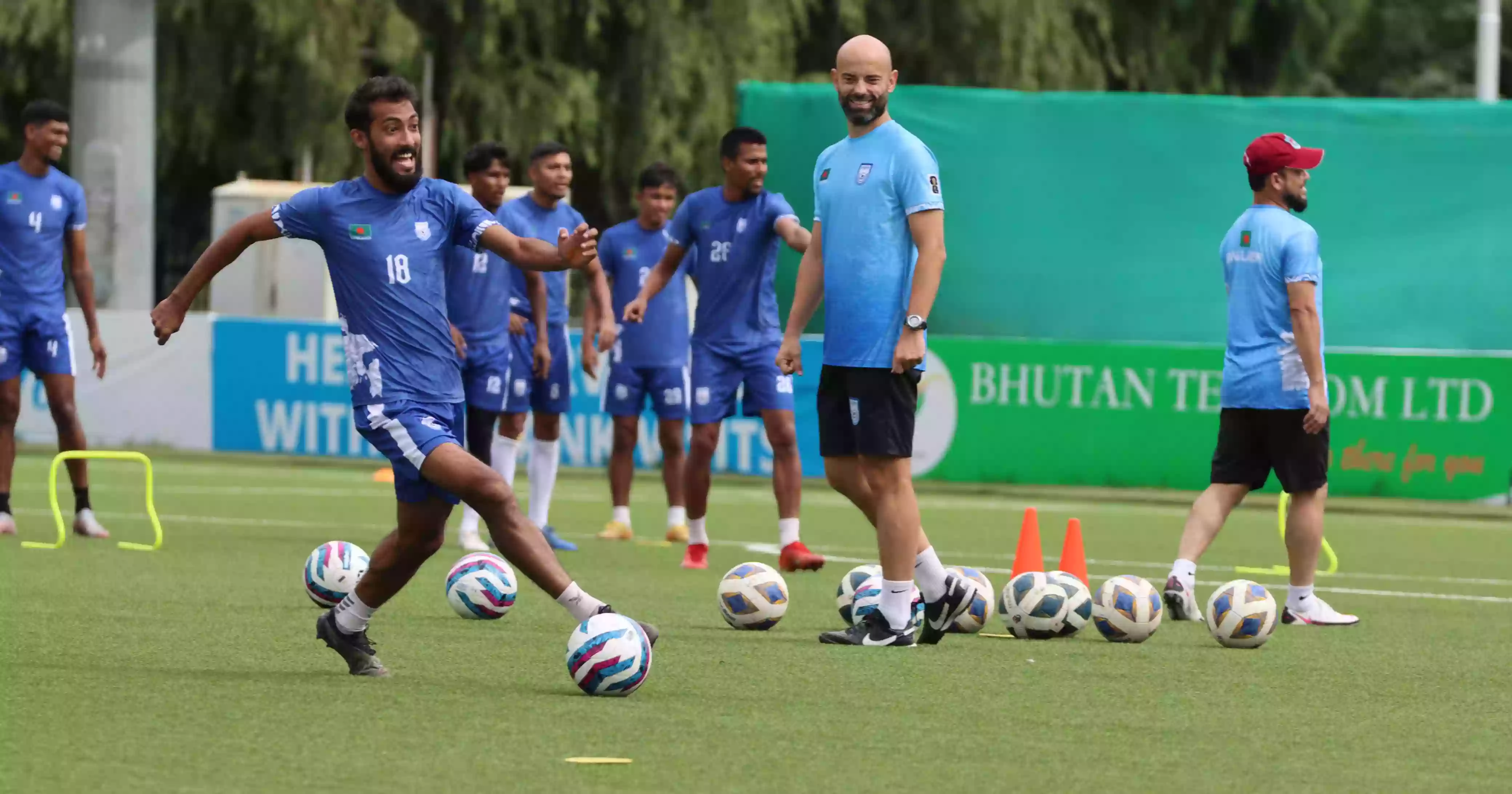 Bangladesh Football team's second practice session at Changlimithang Stadium in Thimphu