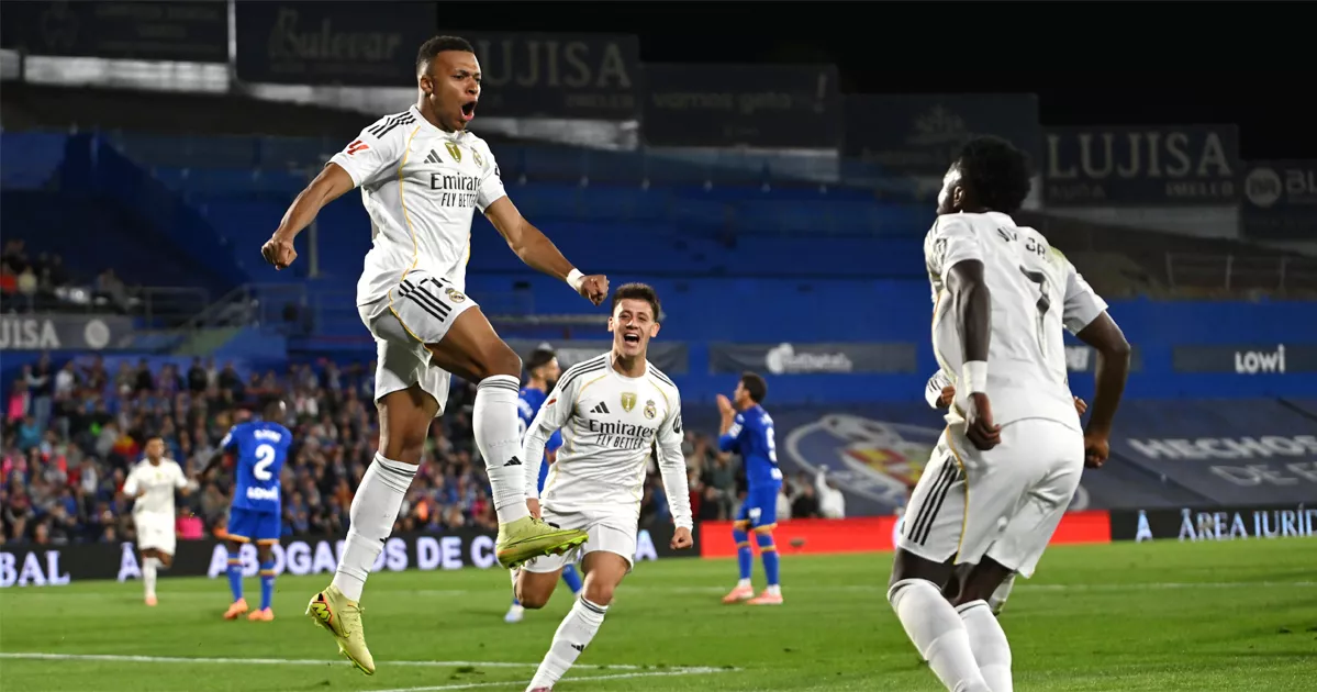 Nine-man Getafe fall to Mbappe as Real Madrid return to La Liga summit