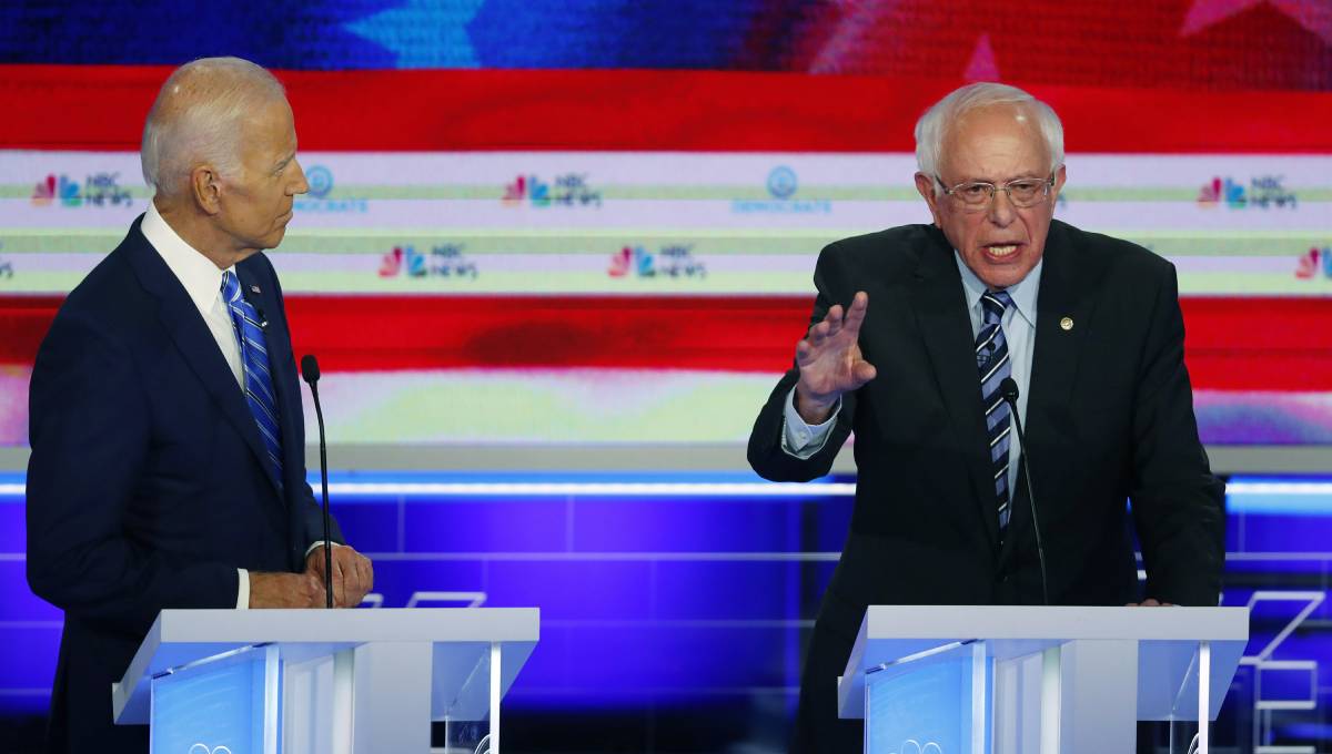 Sanders, centrist Dems dispute party's future; all hit Trump