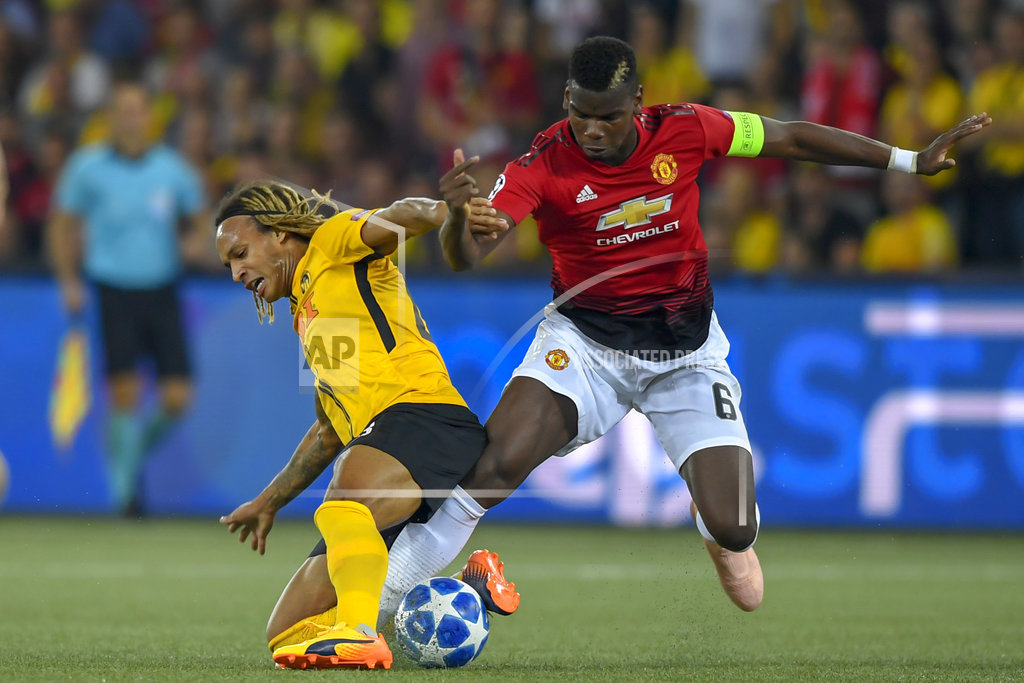 Pogba scores 2 in Man United's 3-0 win at Young Boys