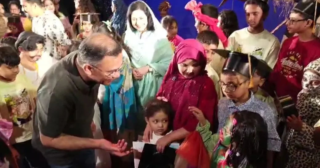 PM watches children’s play in Dhaka with family