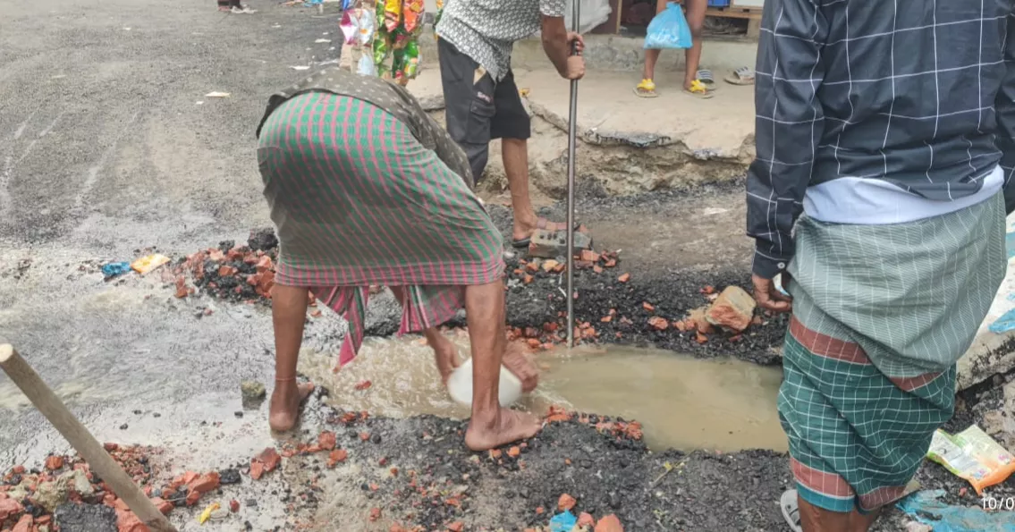 Botched drainage causes newly paved road to be dug up again in Ahalia