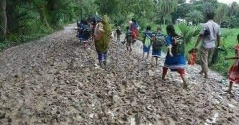 Thousands suffer as monsoon turns Patuakhali road into muddy nightmare
