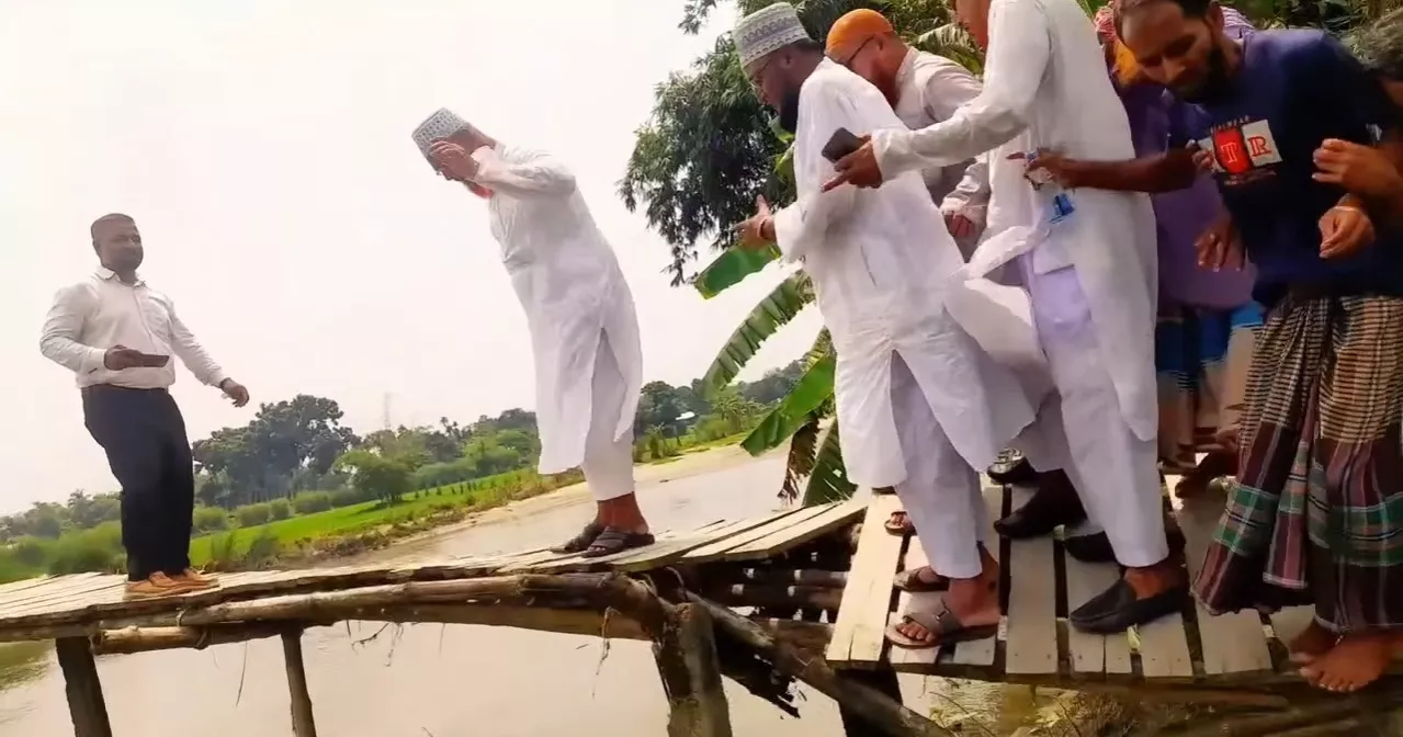 Jamaat leaders fall into river as community-built bridge collapses in Nilphamari