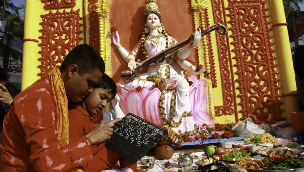 Saraswati  Puja celebrated  with festivity, religious fervour