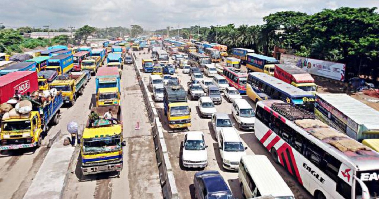 100-km tailback on Dhaka-Tangail highway; home-goers suffer